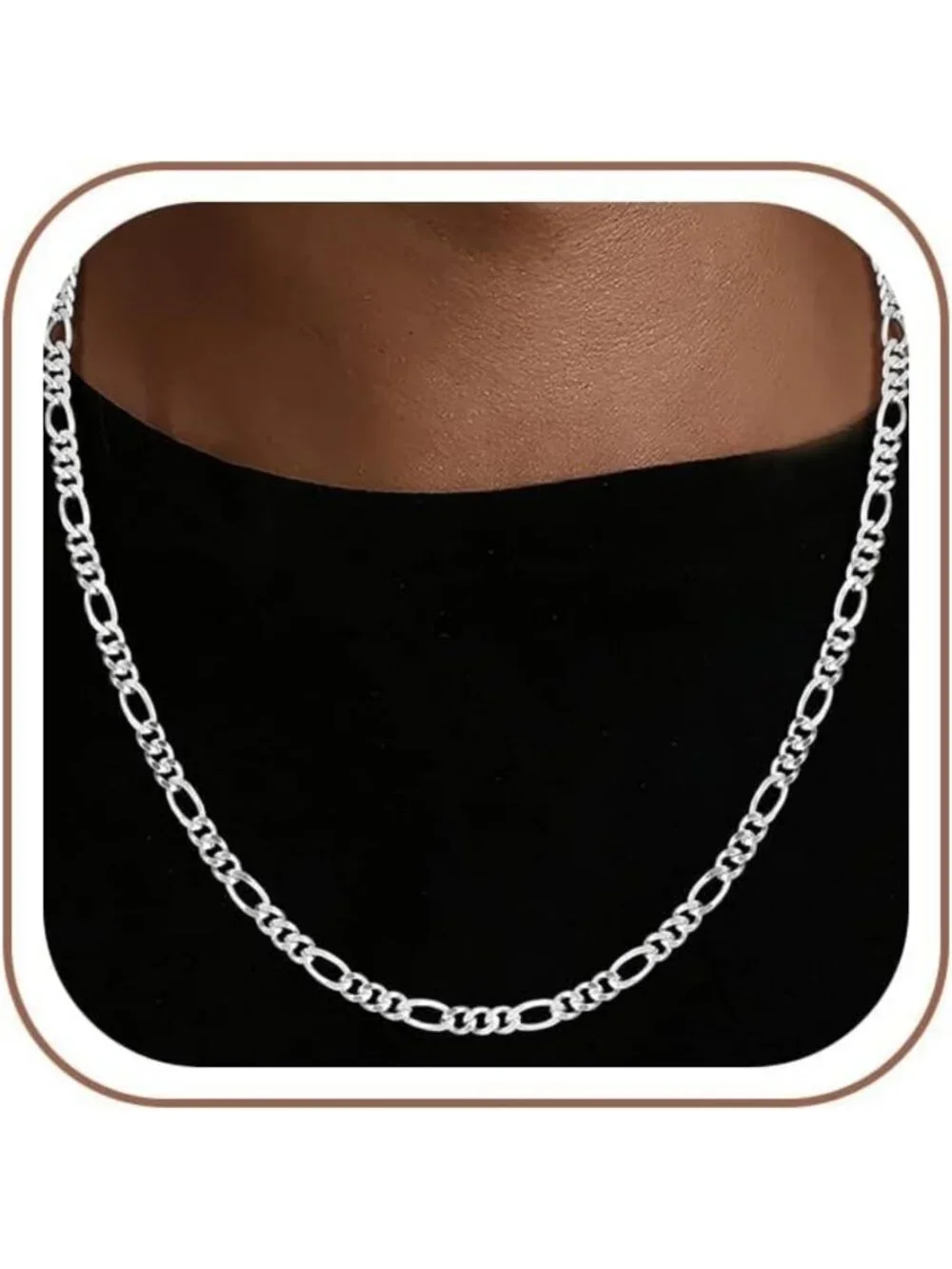 925 Sterling Silver Figaro Chain - Dainty Diamond Cut 4mm Necklace for Men